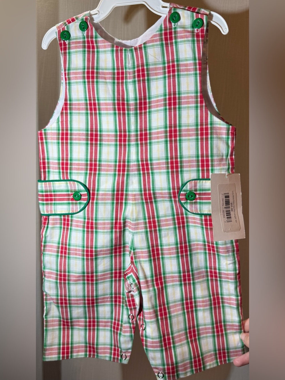 Children's Plaid One-Piece Romper in Red, Green & White